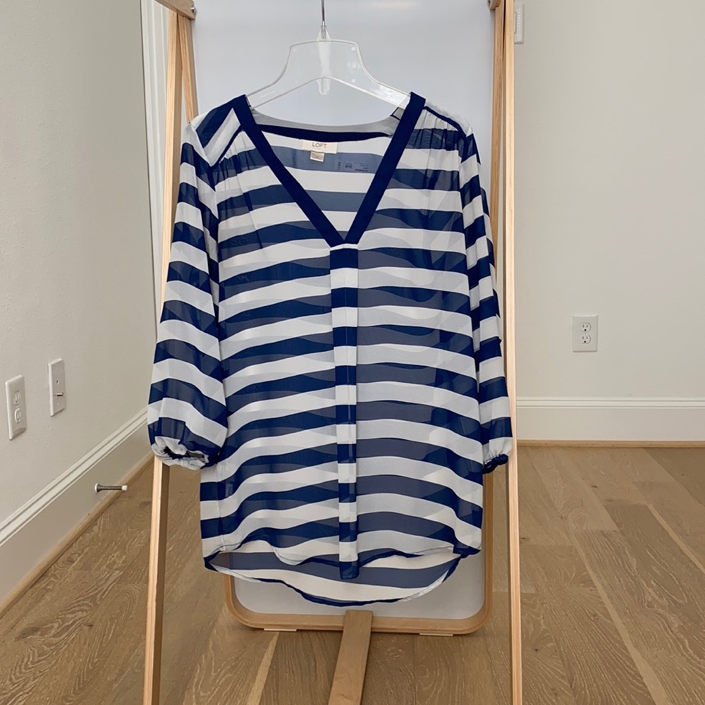 Loft blue and white striped top